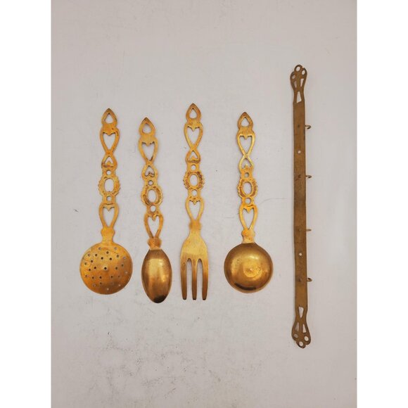 Set of 4 brass CUTLERY on the wall hanger colectable Utensils with wall … - Picture 8 of 9